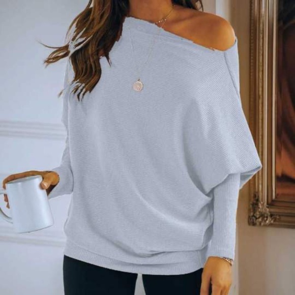 Slanted Shoulder Casual Long Sleeve Knit Top - Picture 7 of 12